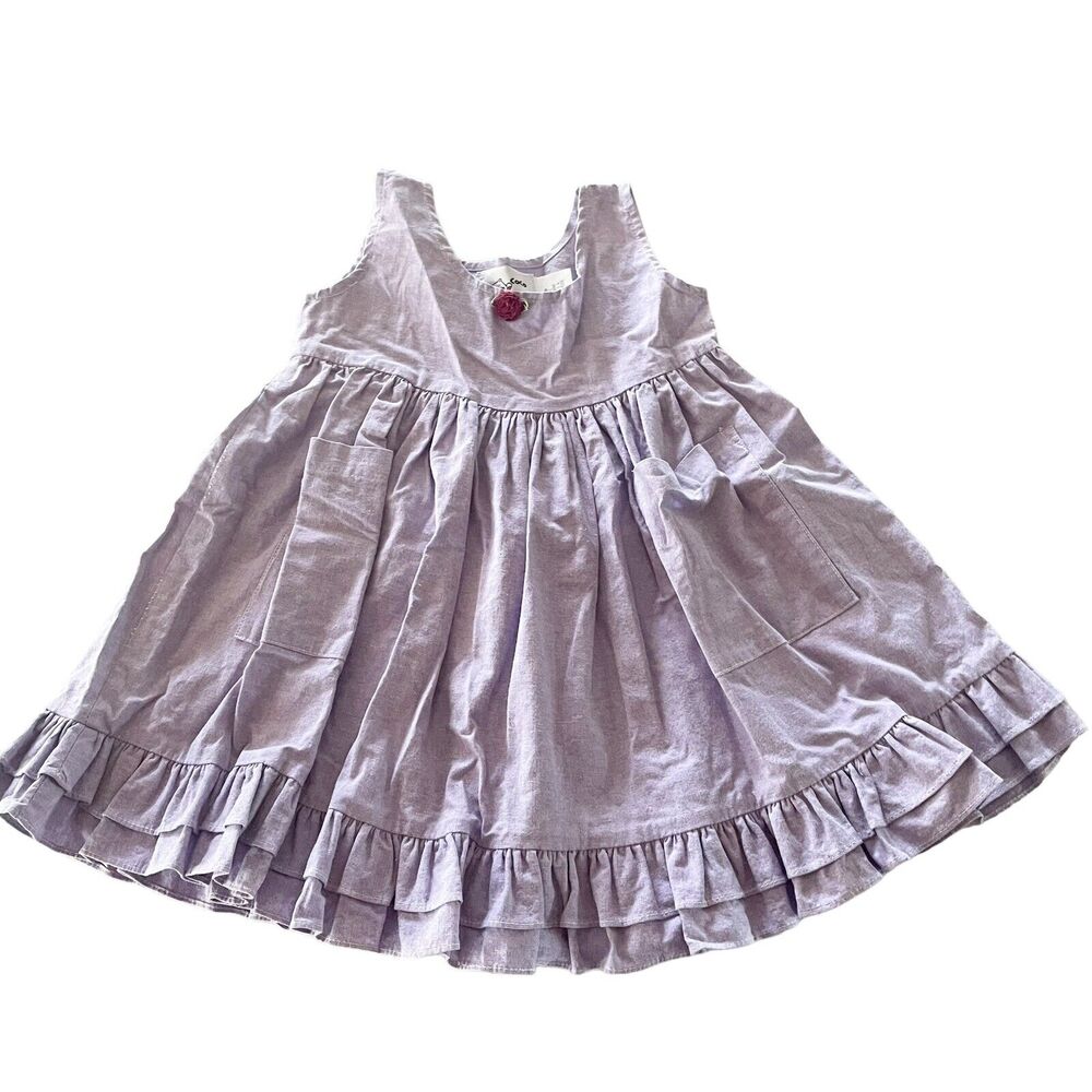 Le Chat Coco‎ Kids Dress Girl 2T Purple Sleeveless Small Flower Pockets